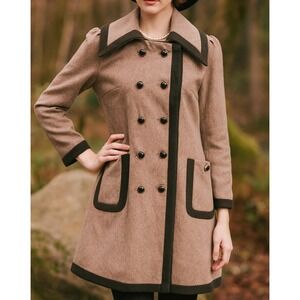 Dear Creatures Chelsea Wool Tan Double Breasted Button Pea Coat Women's sz M Old